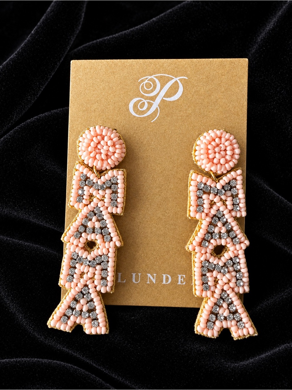 Plunder Beaded Mama Earrings in Pink and Silver Post Style Flannel Back